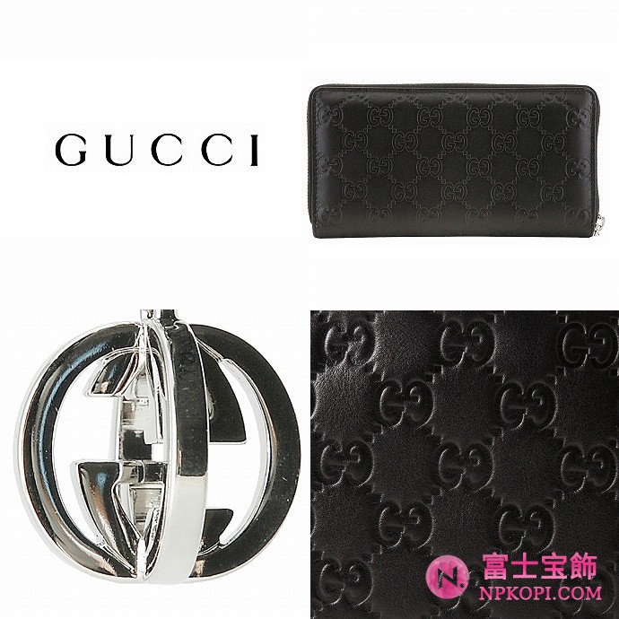 GUCCI/グッチ 2012年春夏GG TWINグッチシマGG柄Gチャーム付きラウンドファスナー長財布 233025 AA61N 1000 